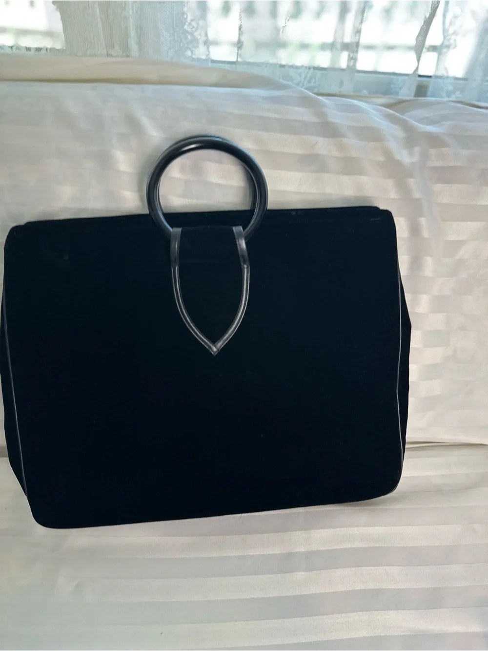Vintage Ronay Black Velvet Portfolio Briefcase Bag Ring Handles